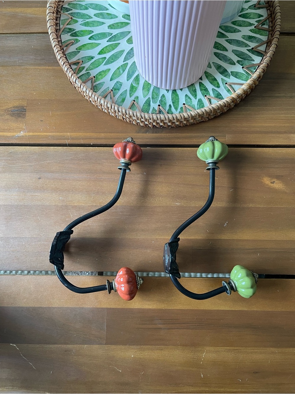 Ceramic Pumpkin Knob Wall Hooks - Green & Orange - Unbranded